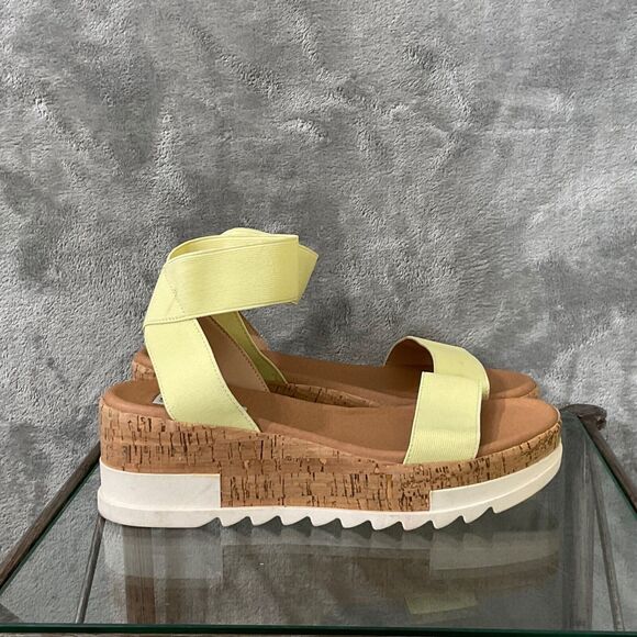Steve Madden Elba Womens Size 8.5 Yellow Wedge Platform Ankle Strap Sandals - Picture 1 of 10